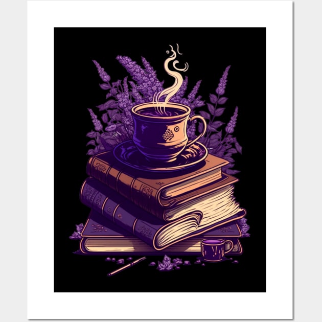 Lavender Books Stack Wall Art by UnrealArtDude